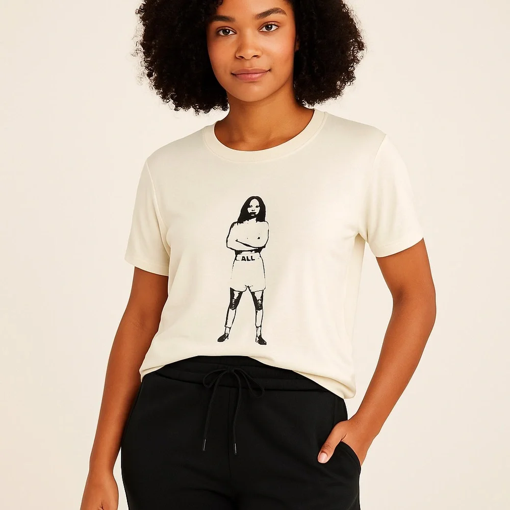 Laila Ali Women’s M Cream Graphic Tee Empowerment Boxer Power Stance - Picture 6 of 6